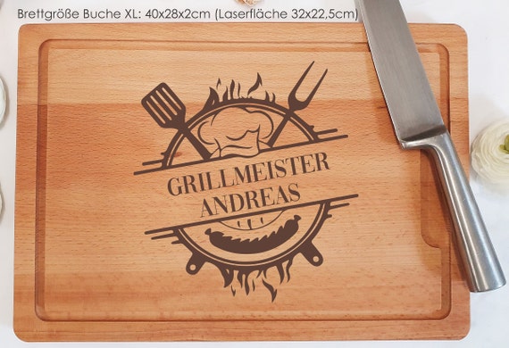 Grill board with name engraving/High-quality cutting board for every grill master, personalizable, Father's Day, Version A