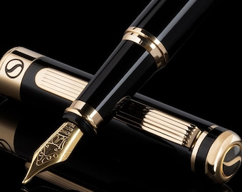 Scriveiner black fountain pen fountain pen noble with 24 carat gold finish, Schmidt 18 carat gold plated nib