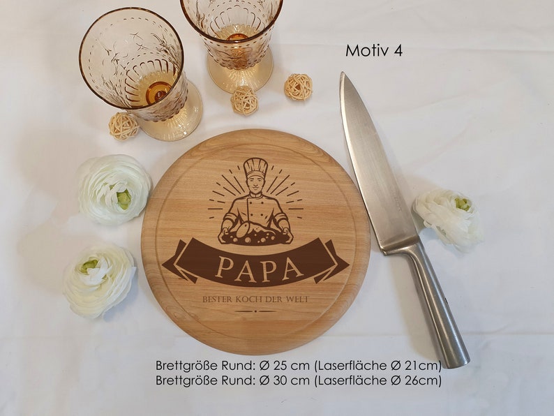 Fathers day vesper plate, wooden plate, pizza plate, breakfast board, steak plate with juice groove with personalisation. Many motifs... Motiv 4