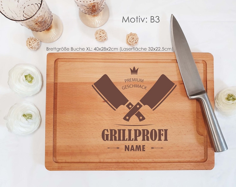 Grillbrett mit Namensgravur/Hochwertig gearbeitetes Schneidebrett für jeden Grillmeisterin, Personalisierbar, Vatertag Motiv B3