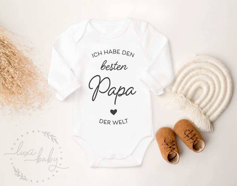 Baby Body PAPA I have the best dad in the world, gift for birth or Father's Day, Best Dad Gift, Long Sleeve & Short Sleeve Body image 1