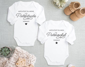 Babybody Baby Body Taufe "Möchtest du meine Patentante werden?", Patentante fragen, Patenonkel fragen, Süßes Geschenk für Paten