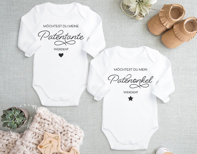 Babybody Baby Body Taufe Möchtest du meine Patentante werden, Patentante fragen, Patenonkel fragen, Süßes Geschenk für Paten zdjęcie 1