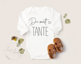 Baby Body "Du wirst TANTE", Schwangerschaftsverkündung Familie, Geschenk für Tante, Babybody aus Bio-Baumwolle in Langarm & Kurzarm