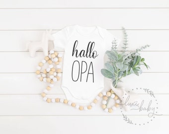 Baby Body "Hallo OPA", Schwangerschaftsverkündung Familie, Geschenk für Großvater, Babybody aus Bio-Baumwolle, Langarm & Kurzarm