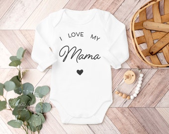 Baby Body "I love my Mama", Geschenk zur Geburt oder zum Muttertag, Babybody für Mutter, Langarmbody & Kurzarmbody, Bio-Baumwolle, Retro