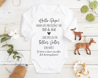 Baby Body PAPA "Hello Dad, Mama told me how great you are ..", Dad gift for birth or Father's Day, long-sleeved & short-sleeved