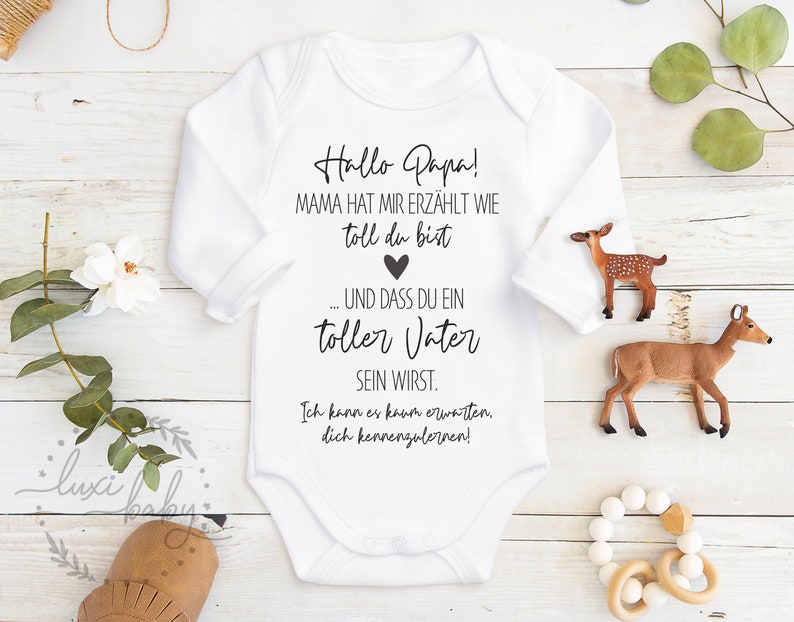 Babybody Baby Body PAPA Hallo Papa, Mama hat mir erzählt wie toll du bist.., Papa Geschenk zur Geburt oder zum Vatertag, Langarm & Kurzarm zdjęcie 1