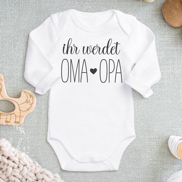 Baby Body "Ihr werdet OMA und OPA", Schwangerschaftsverkündung, Geschenk für Großeltern, Babybody aus Bio-Baumwolle, Langarm & Kurzarm Body