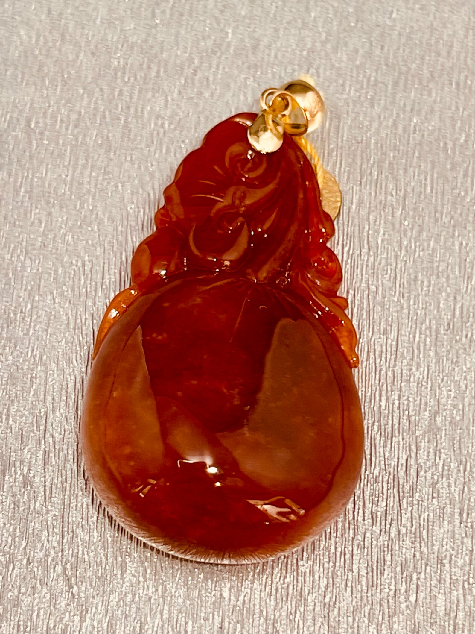 Red Jade Pendant 14K Yellow Gold 47mmx22mm Etsy