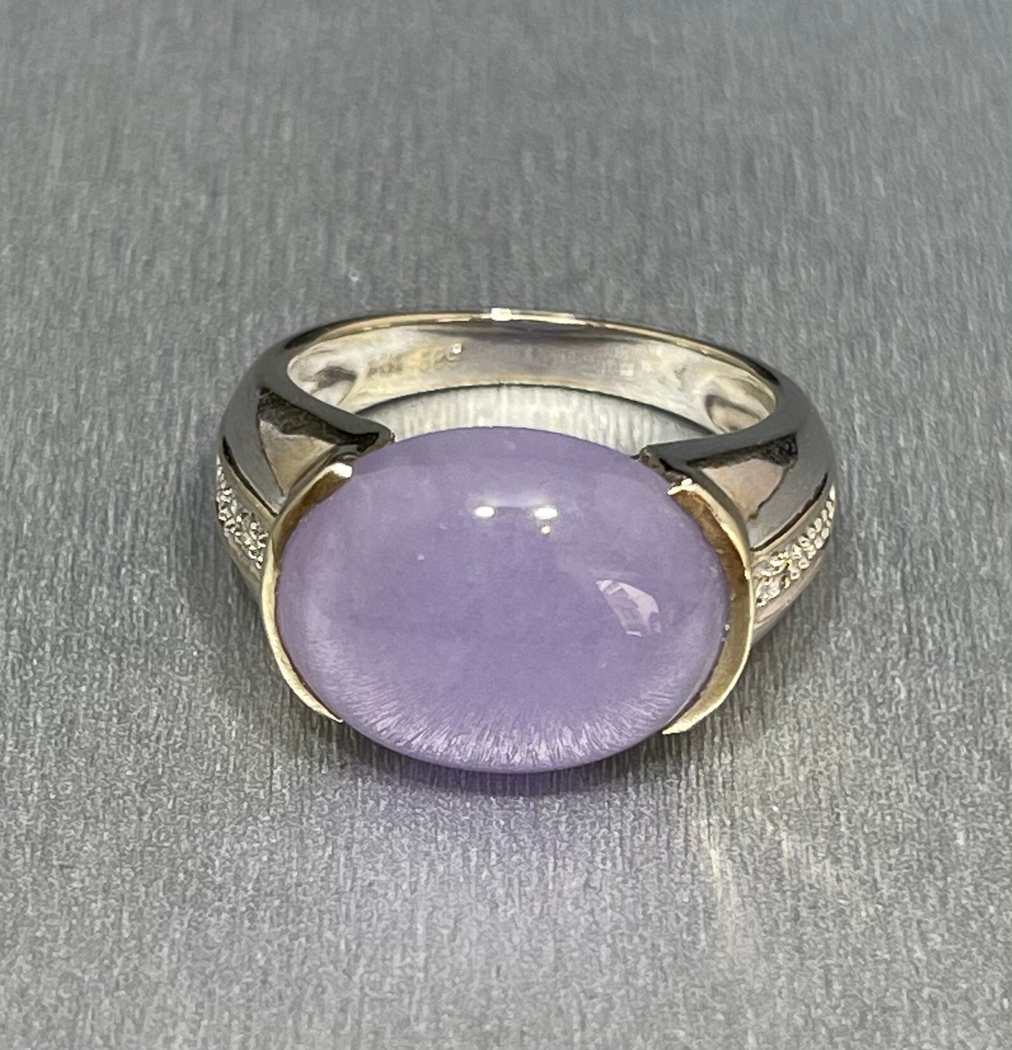 Lavender Jade Ring with Diamonds 14K White Gold 23mmX13mm Etsy