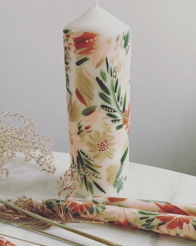 Byhollie Hand Painted Ivory Pillar Candle image 1