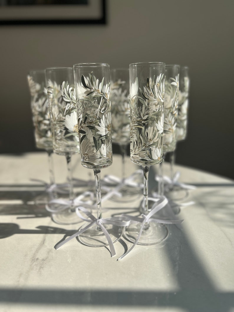 Handpainted Champagne Flutes Wedding/Bridal image 2