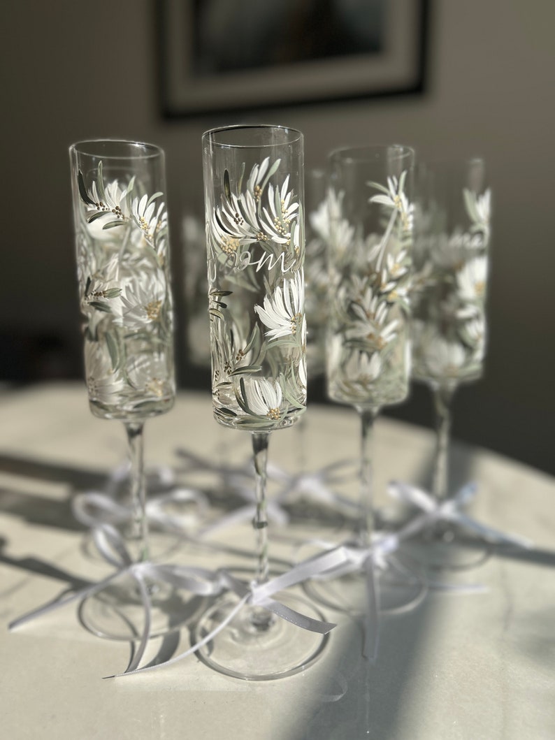 Handpainted Champagne Flutes Wedding/Bridal image 5