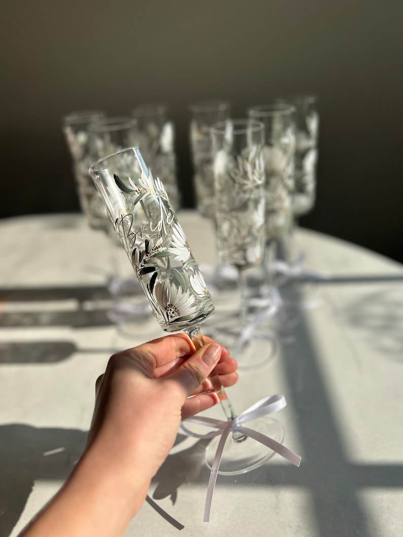 Handpainted Champagne Flutes Wedding/Bridal image 1