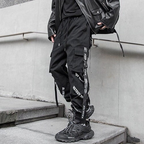 Buy Black Techwear Ribbon Cargo Pants Online in India - Etsy