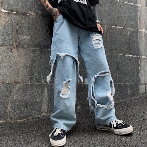 Destroyed Ripped Baggy Denim Pants - Etsy