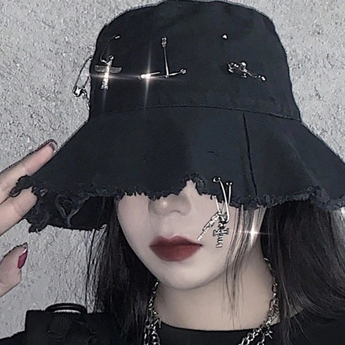 Black Leather Vintage Bucket Hat 90s Grunge Aesthetic Hat - Etsy