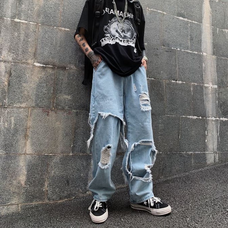 Destroyed Ripped Baggy Denim Pants | Etsy