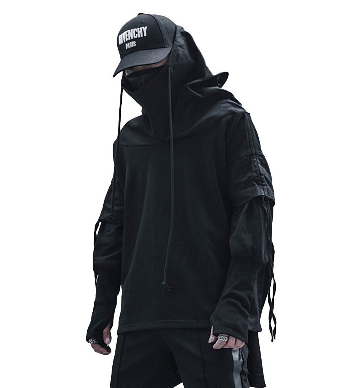 Black Hooded Techwear Jacket - Etsy