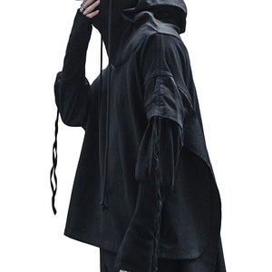 Black Hooded Techwear Jacket - Etsy
