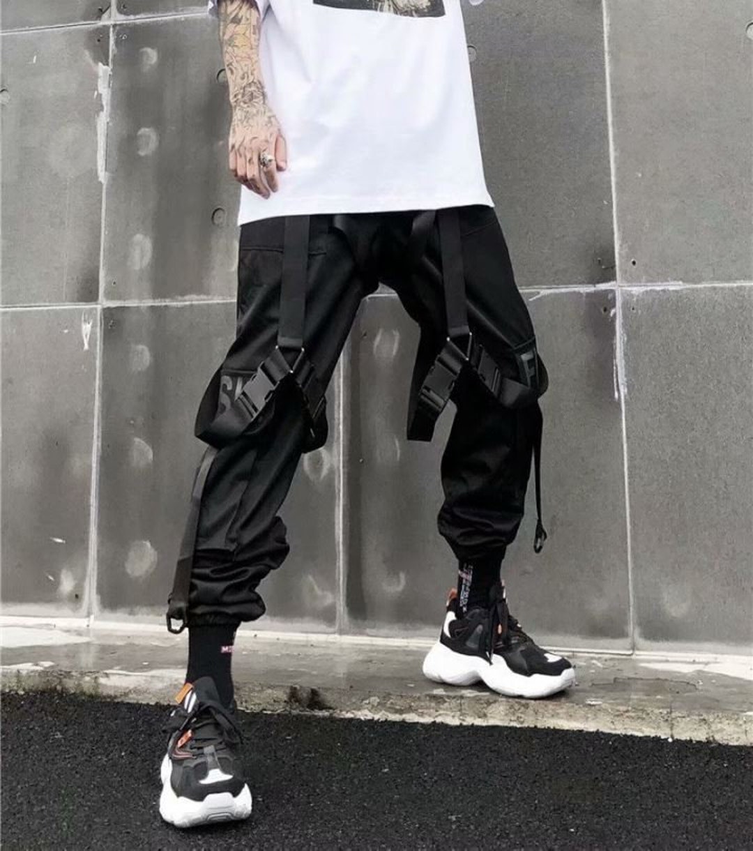 Techwear Black Pants - Etsy