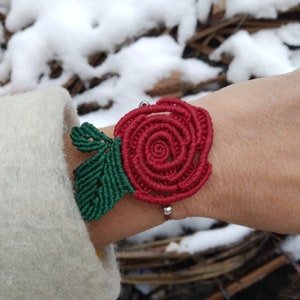 Handmade Macrame Red Rose Bracelet