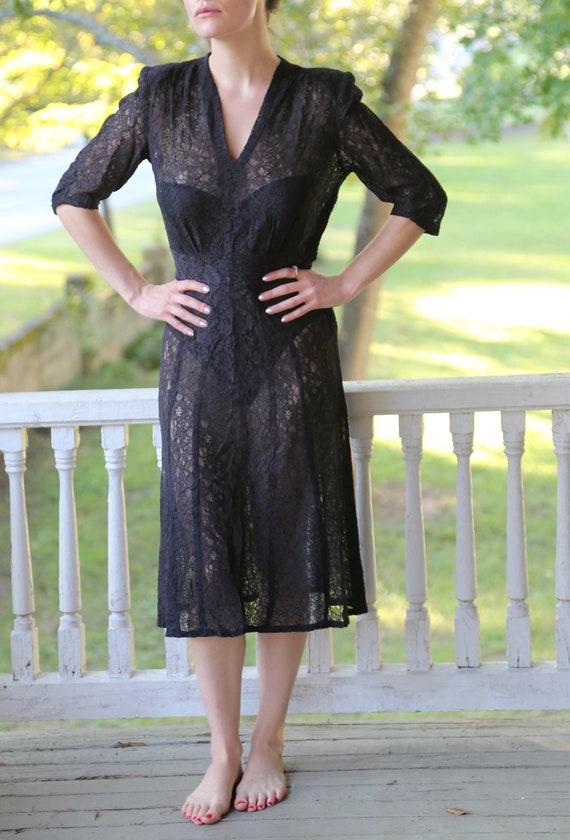 1940s Black Lace Dress