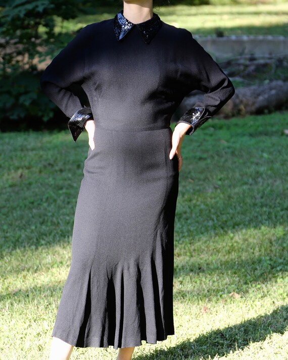 1940s Black Crepe Sequin Dress