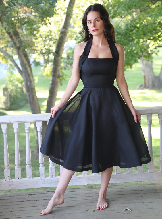 1950s black halter dress