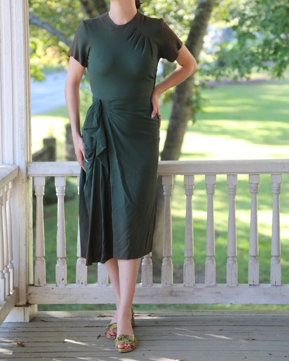 1940s Green Crepe Dress