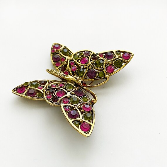 Vintage Hollycraft Signed Rhinestone Butterfly Br… - image 3