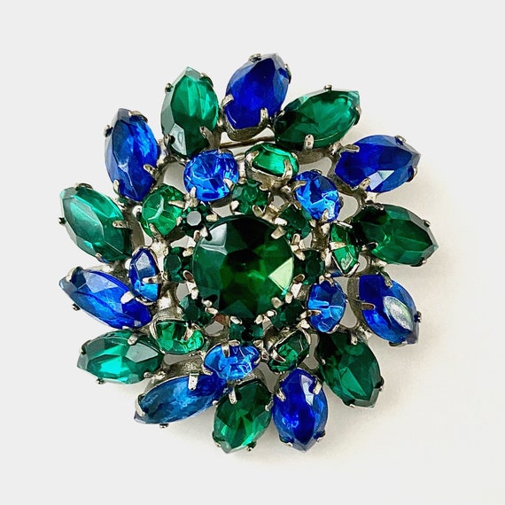 Vintage Green and Blue Multi Layered Dome Brooch, 