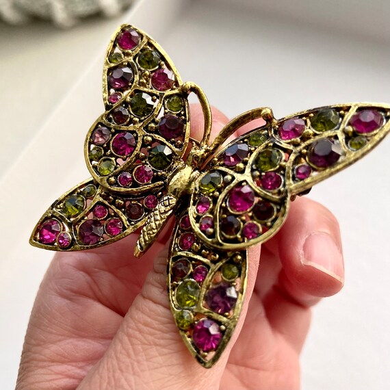 Vintage Hollycraft Signed Rhinestone Butterfly Br… - image 5