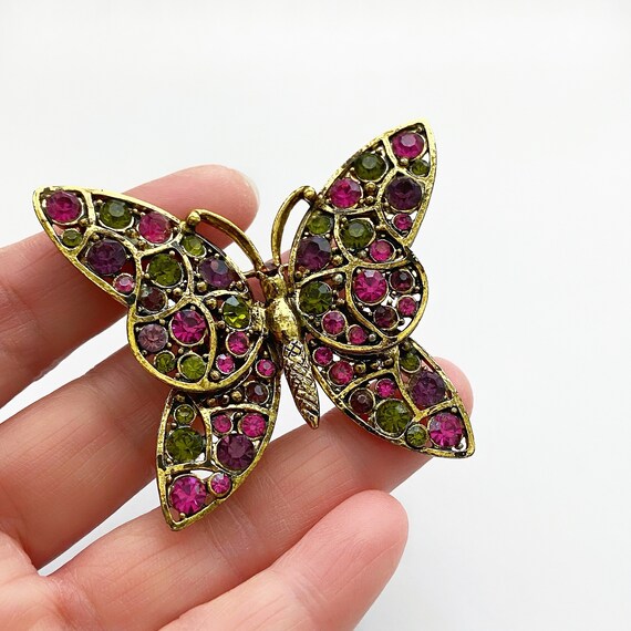Vintage Hollycraft Signed Rhinestone Butterfly Br… - image 4