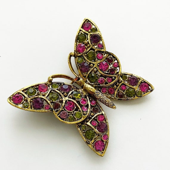 Vintage Hollycraft Signed Rhinestone Butterfly Br… - image 2