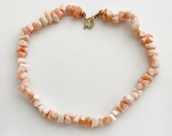 Vintage Genuine Angel Skin Coral Bracelet: 14K Solid Gold Clasp, Estate Jewelry