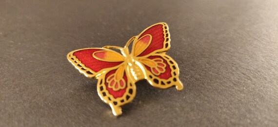 Brooch Mini Butterfly Red and Gold - image 2