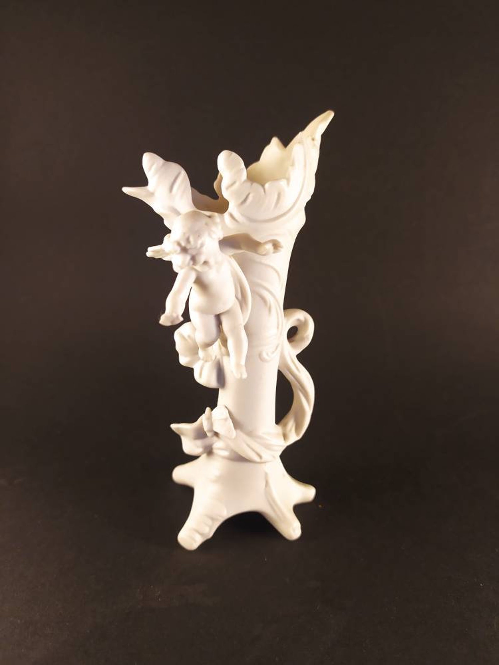 Vintage White Porcelain Vase With Baby Angel and Plant Etsy
