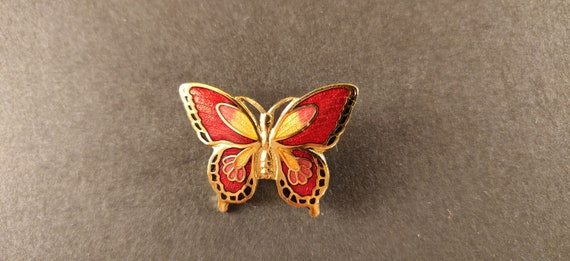 Brooch Mini Butterfly Red and Gold - image 3