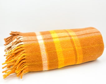 Vintage Laconia Wool Orange Check Travel Rug Blanket