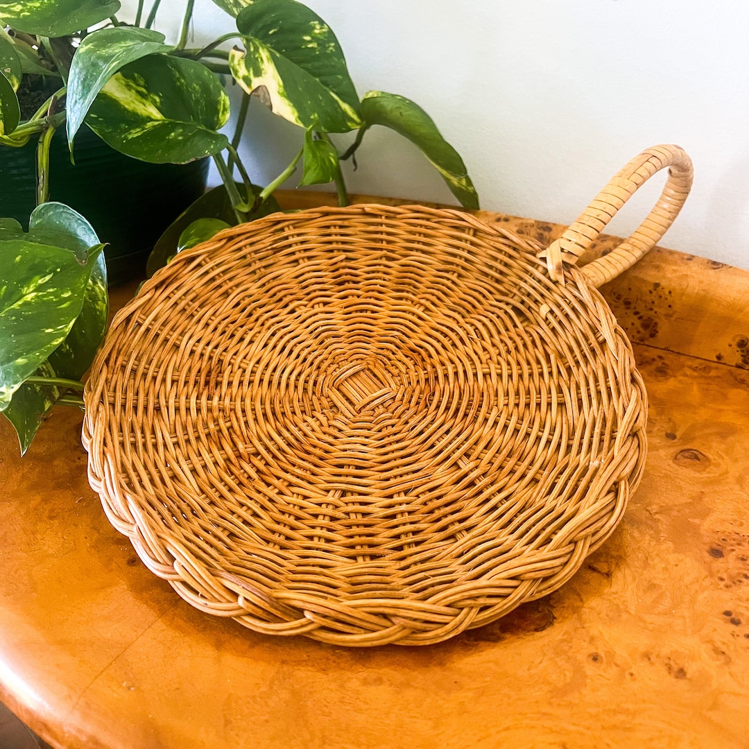 Cane Wicker Hot Plate Carrier With Handle Etsy