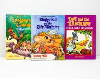 Australian Childrens Story Book Set of 3 - Snugglepot & Cuddlepie, Blinky Bill and Dot and the Kangaroo
