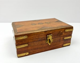 Wooden Jewellery/Trinket Box with metal detail 10cm x 15cm x 6cm tall