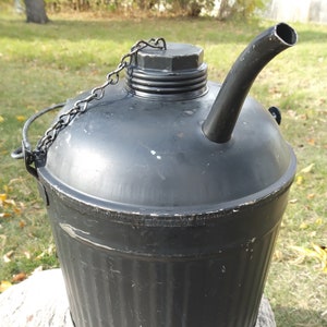 Vintage Black Oil Can with Wooden Handle