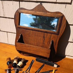Vintage Hanging Shaving Shelf with Mirror and Shaving and Grooming Accessories