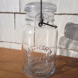 Vintage Clear Glass Mason Jar with Glass Lid - Decker&#39;s Iowana