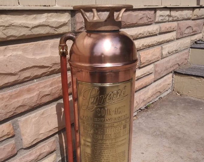 Vintage Copper Fire Extinguisher With Brass Front Plate Pyrene