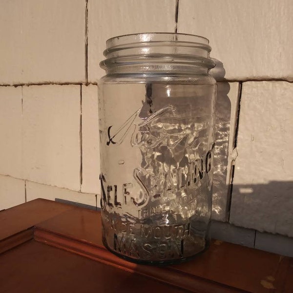 Kerr "Self Sealing" Mason Jar - Outstanding Wavy Glass with Bubbles!