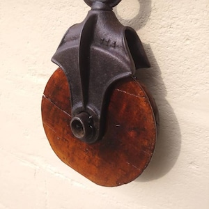 Vintage Metal Pulley with Wooden Wheel - Refinished